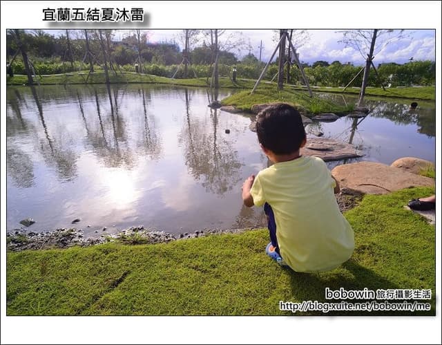 後院的小池子，寶寶溫跟福寶哥一起在找生態。